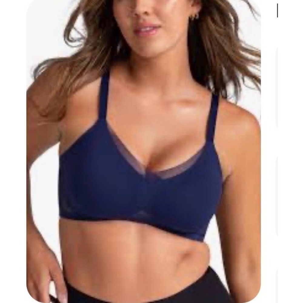 Honeylove Liftwear Crossover Bra Runway Navy Blue Mesh Wire Free Size Large